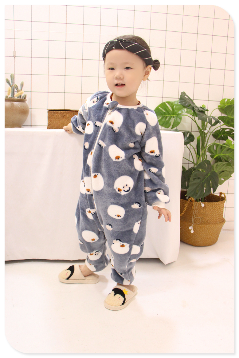 Mùa thu và mùa đông trẻ em flannel túi ngủ bé cộng với nhung dày hai lớp cơ thể đồ ngủ ấm bé romper đồ bơi bé trai