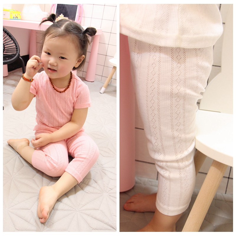 Summer Baby Pyjamas Pure Cotton Hollowed-out children 0-1-3-year-old Home Suits Short Sleeves Seven Pants Two Style Suits