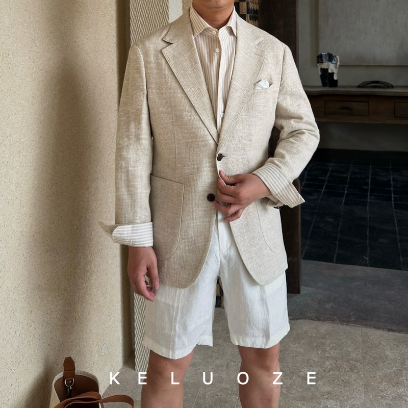 Spring and Summer High-End Unstructured Semi-Lined Cotton-Linen Blazer, Italian Retro Style, Old Money Relaxed Fit Men's Suit Spring and Summer High-End Unstructured Semi-Lined Cotton-Linen Blazer, Italian Retro Style, Old Money Relaxed Fit Men's Suit