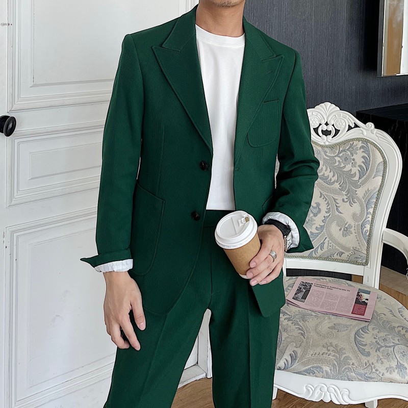2021 new casual retro suit suit men's Korean version simple temperament generous fashion suit two-piece tide