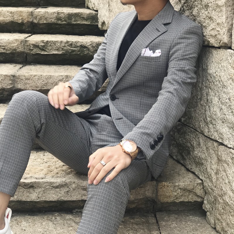 Mùa xuân 2018 phù hợp với bộ đồ phù hợp với kiểu tóc áo khoác nam triều mới giản dị nhỏ phù hợp với hai mảnh áo vest nam trung niên