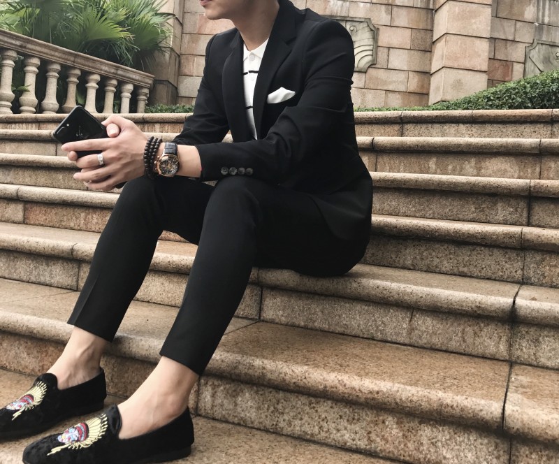Xuân 2018 tên tuổi lớn vải cao cấp đơn giản phiên bản Hàn Quốc của bộ đồ nhỏ tự trồng phù hợp với bộ đồ thời trang nam quần tây nam