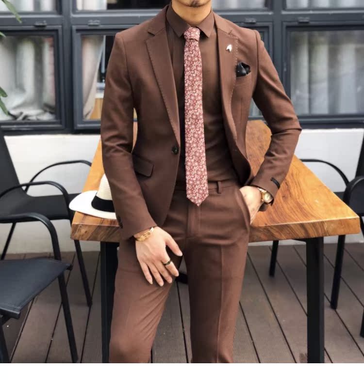 2018 mới đơn giản màu sắc đơn giản quý ông phù hợp với bộ đồ vest nam Slim thời trang nhỏ phù hợp với bộ đồ hai mảnh 4 màu vest nam