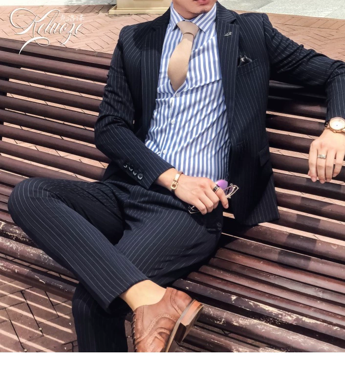 2018 mới phù hợp với sọc phù hợp với nam phiên bản Hàn Quốc của một khóa Slim cao cấp nhỏ phù hợp với Anh hai mảnh