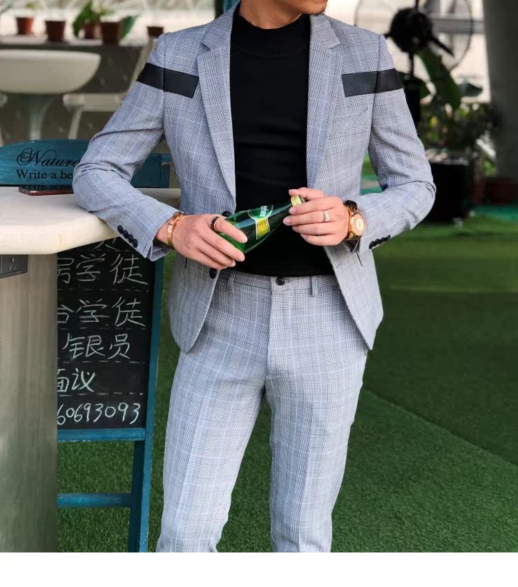 2018 mùa thu lớn kẻ sọc phù hợp với phù hợp với thời trang khâu thiết kế houndstooth slim phù hợp quần dài nam