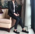 2018 mới đơn giản màu đơn sắc phiên bản Hàn Quốc của bộ đồ bình thường phù hợp với nam triều thời trang Slim British hai bộ 3 màu áo khoác nam Suit phù hợp