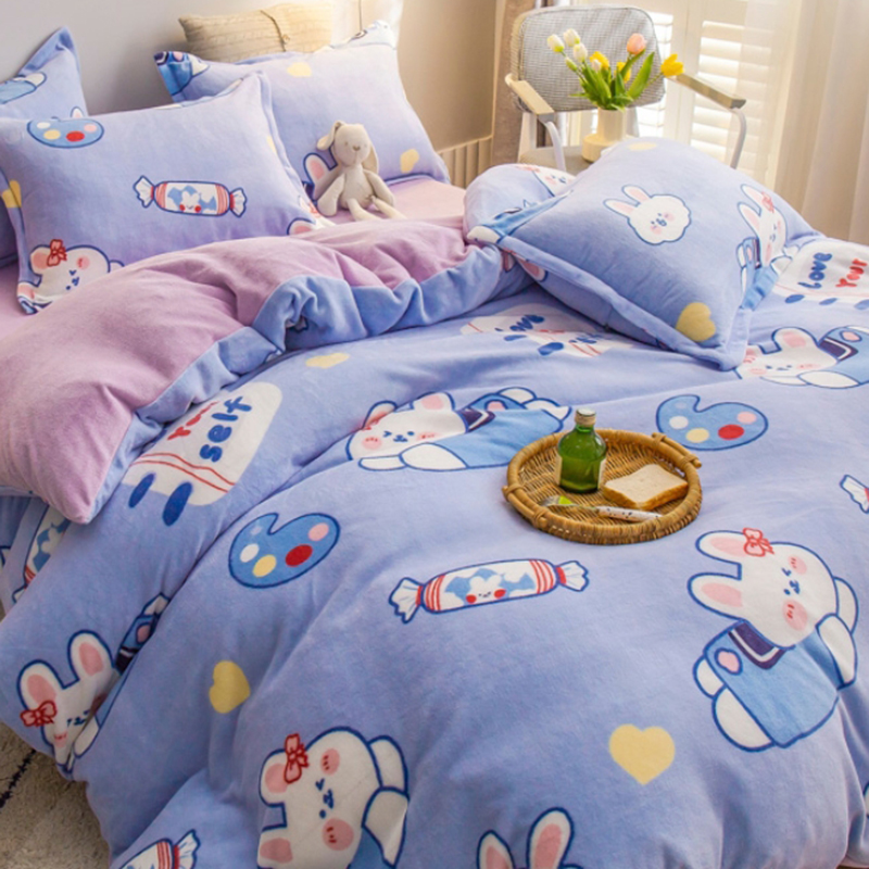 Milk Suede Quilt Cover Single Piece Winter Coral Suede Quilt Cover Flange Plus Suede Bed kit 150x200 Winter Children