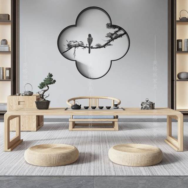 ໂຕະໂຕະຊາ Tatami ໂຕະກາເຟຍີ່ປຸ່ນ Zen bay window desk balcony low table ash wood kang table solid wood floor table