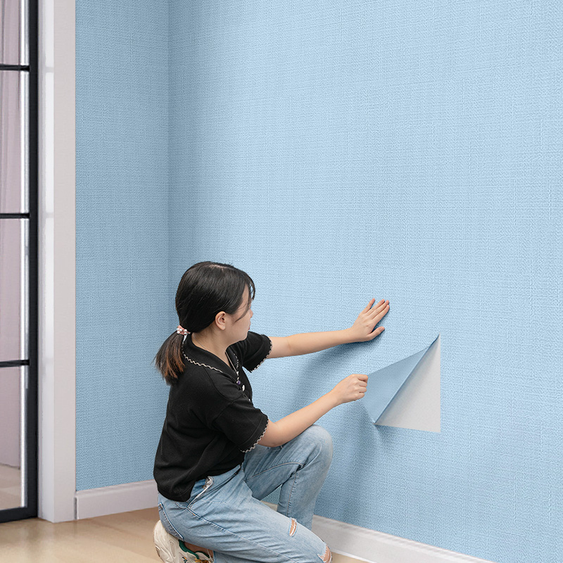 Pure color self-adhesive wallpaper waterproof waterproof can scrub bedroom wall decoration wardrobe refurbished background wall sticker