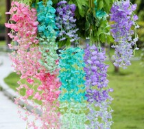 Simulation Purple Vines Flower String Bean Petals Ravioli Violet Vines Decorative fake Vine Wedding green blue single Silk Flowers