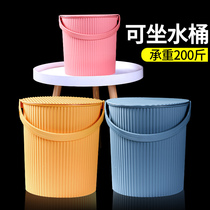  Bucket Household water storage portable plastic bucket with lid Large student dormitory bath bucket laundry small round bucket can sit