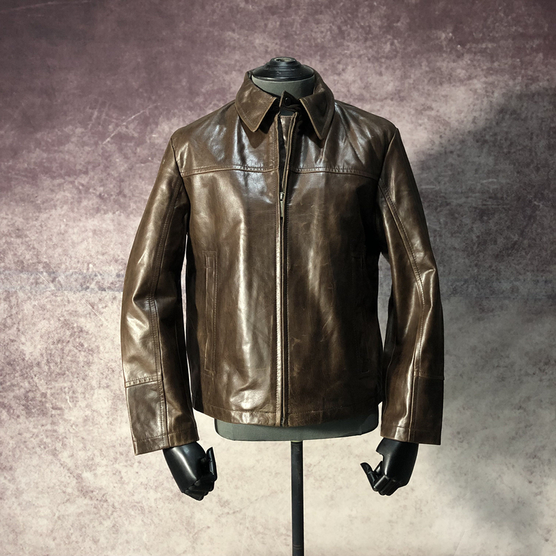 Genuine Leather Top Layer Oil Wax Sheepskin Leather Jacket for Men, Spring and Autumn Short Style, Turn-Down Collar, Stylish, Loose Fit, Autumn Casual