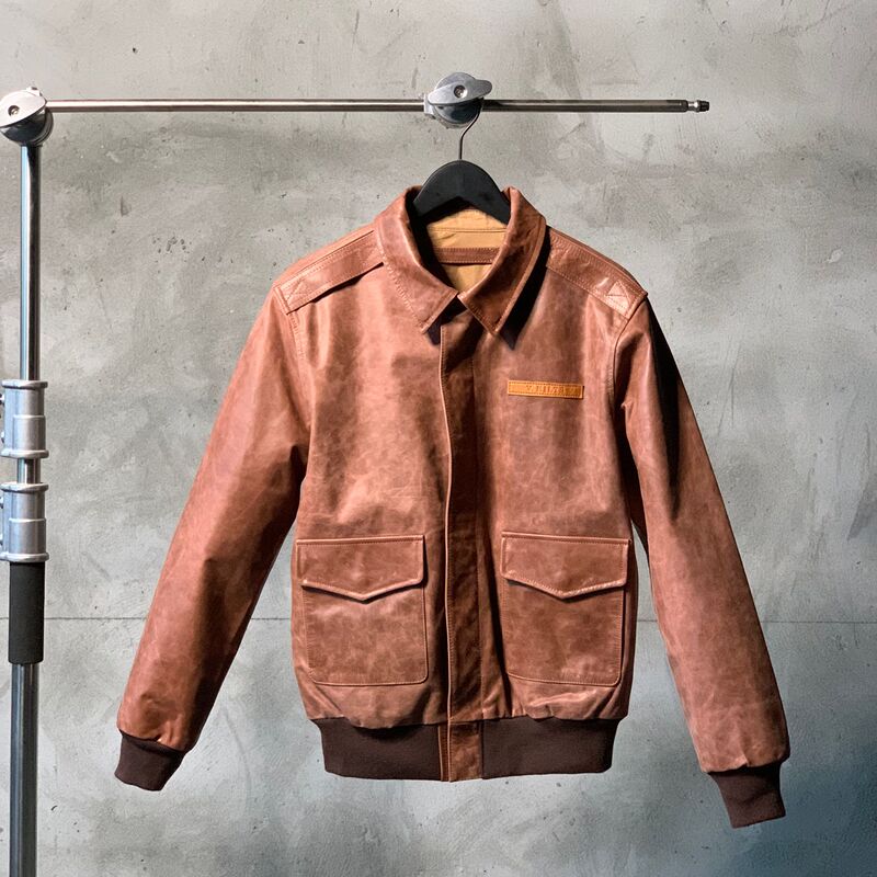 Kaji Classic A2 Air Force Jacket Genuine Leather Top Layer Uncoated Oil Wax Cowhide Leather Jacket Men's Jacket for Spring and Autumn