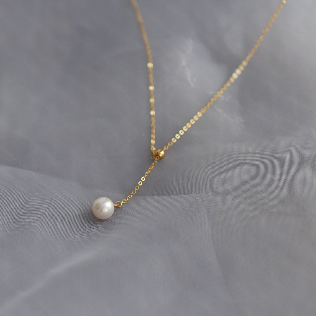 CECILIA Classic Y-shaped adjustable 5A single pearl 14k gold clavicle chain Temperament wild sweater necklace