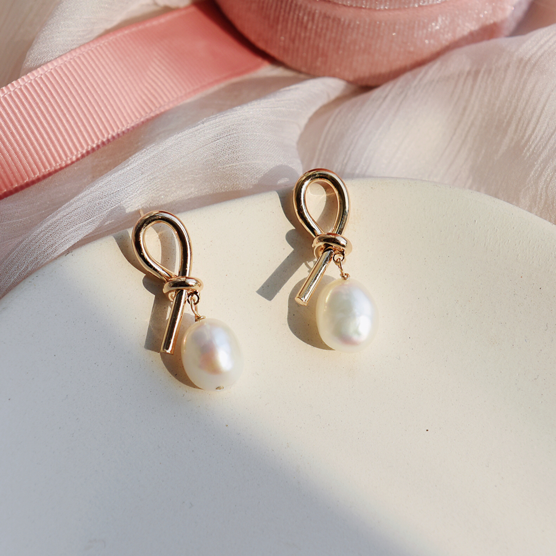 CECILIA BAROQUE pearl knotted asymmetrical earrings Korean simple temperament personality drop earrings French ear clip