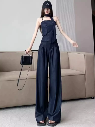 Модный джинсовый комплект, бюстгальтер-топ, приталенный топ с чашечками, штаны