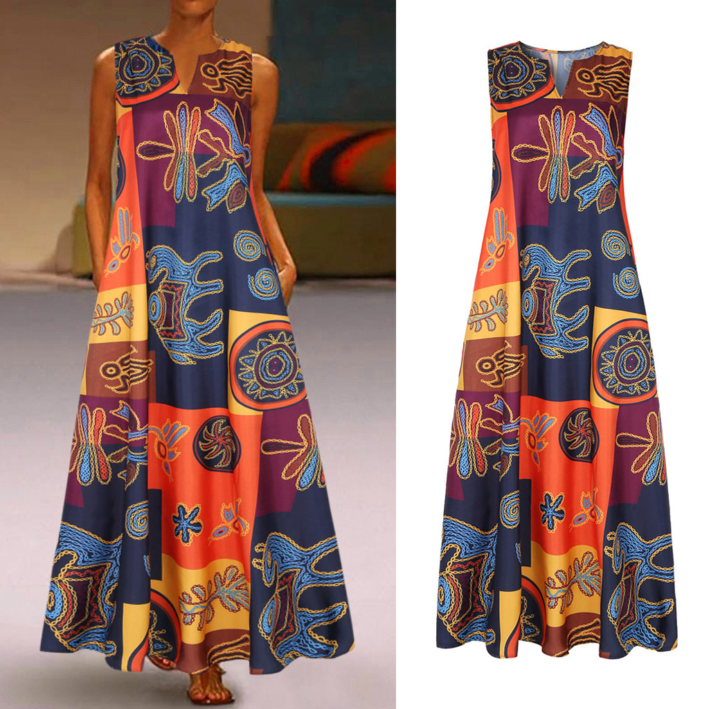 Women's Regular Dress Classic Style Round Neck Sleeveless Printing Midi Dress Masquerade display picture 7