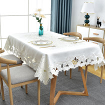 Embroidered tablecloth White European cover cloth art square table cover cloth embroidery handmade hollow simple atmospheric white tablecloth