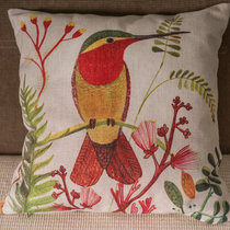 Pure thick hemp Cotton solid high-grade festive pillow waist Pillow sofa car cushion back flower and bird pillow case watercolor style