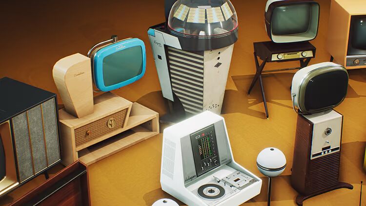 UE4 tài nguyên vật liệu trò chơi retro thiết bị gia dụng TV thiết lập bản đồ mô hình Midcentury - TV thay màn hình tivi sony
