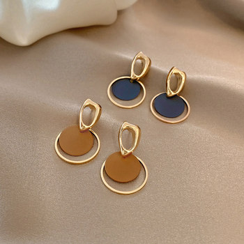 Blue and orange circle long earrings 2022 new trendy style personality earrings Korean temperament net red earrings women