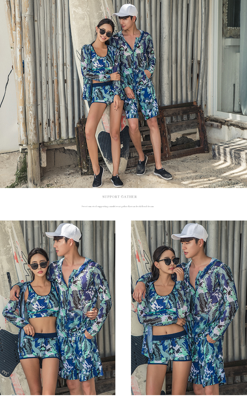 Ba cặp đôi kỳ lạ đồ bơi đi biển gợi cảm chia đôi áo tắm cặp đôi đồ bơi đi biển chống nắng quần áo 18007 đồ đôi trắng đi biển	