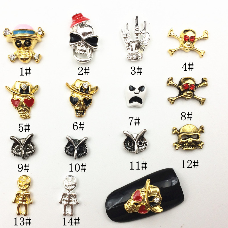 Retro Style Halloween Nail Art Accessories Diamond Ghost Skull Owl Metal Nail DIY Trinkets