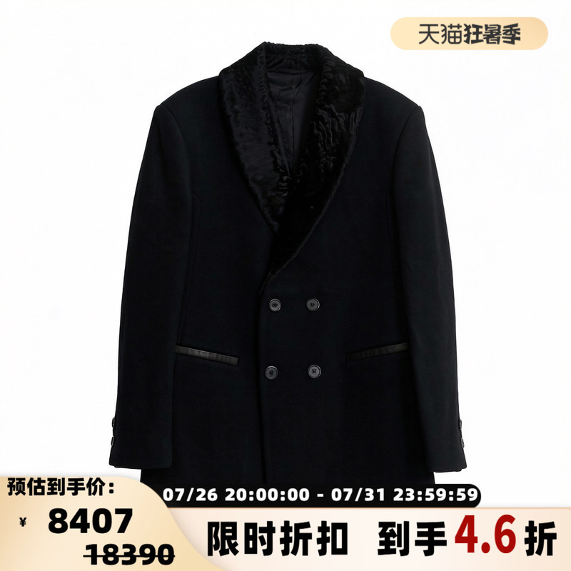 Versace/Versace Men's Retro Gentleman Style Fur Collar Double-Breasted Wool Coat Intime 301596 Versace/Versace Men's Retro Gentleman Style Fur Collar Double-Breasted Wool Coat Intime 301596