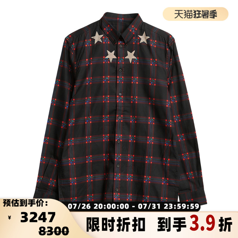 Givenchy Men's Star Plaid Jacquard Shirt Cotton Long Sleeve Top Intime 301596
