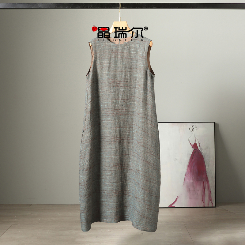 2026 Spring and Summer New Style Lazy Style Retro Vest Long Dress Round Neck Casual Linen Sleeveless Dress