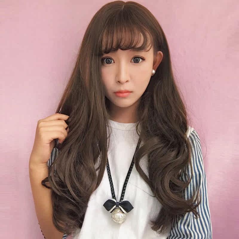 [USD 27.21] Korean Women's Wig Air Thin Long Curly Wavy Large Wig