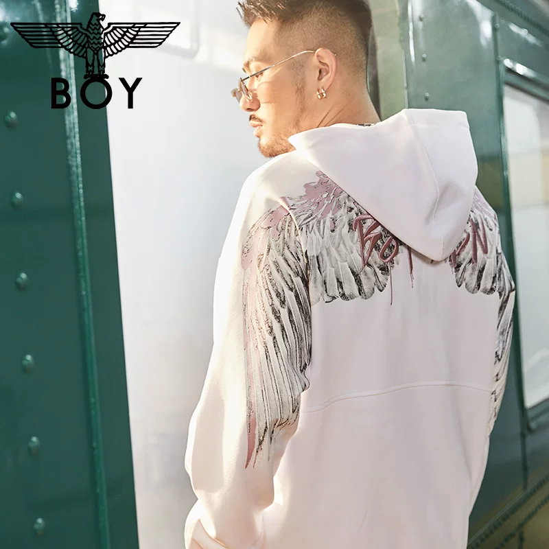 Официальный магазин Boylondon на сайте, белый худи с принтом крыльев, мужской, весна 2021