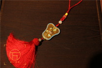 Silver gold-plated silk inlaid burned Blue Palace style retro auspicious treasure fan sachet pendant sweater chain high-end car hanging