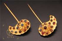 Wanbao De Gufa handmade inlaid natural red sapphire tourmaline cover original headwear jewelry hairpin