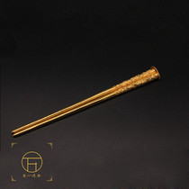 Wanbaode sterling silver gold-plated hand carving ancient method golden flower tube hairpin headdress Hanfu jewelry accessories film and television headwear