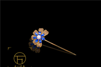 Ancient method handmade original silk inlay Burning Blue Pearl small flower hairpin cover temples Ming Hanfu headdress jewelry