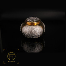 Wanbaode sterling silver hand-forged silver gilt gold tea hanging chess art jar storage tank ancient art gift
