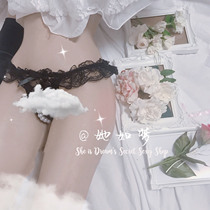 She is dream She is like a dream girl Pure black bow sexy open file pearl T pants thong Nene~