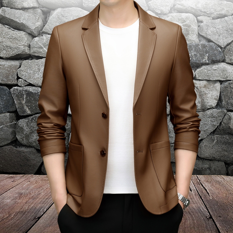Spring and Autumn Haining Genuine Leather Jacket for Men, Pure Leather Slim Fit Lambskin Suit Jacket, Thin Leather Suit Coat