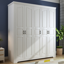 Wardrobe solid wood home bedroom modern simple Nordic style four or five door girl cabinet White finished big wardrobe