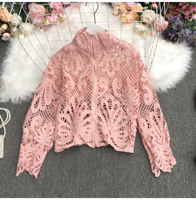 solid color embroidery retro lace lantern sleeve top NSYXG124471