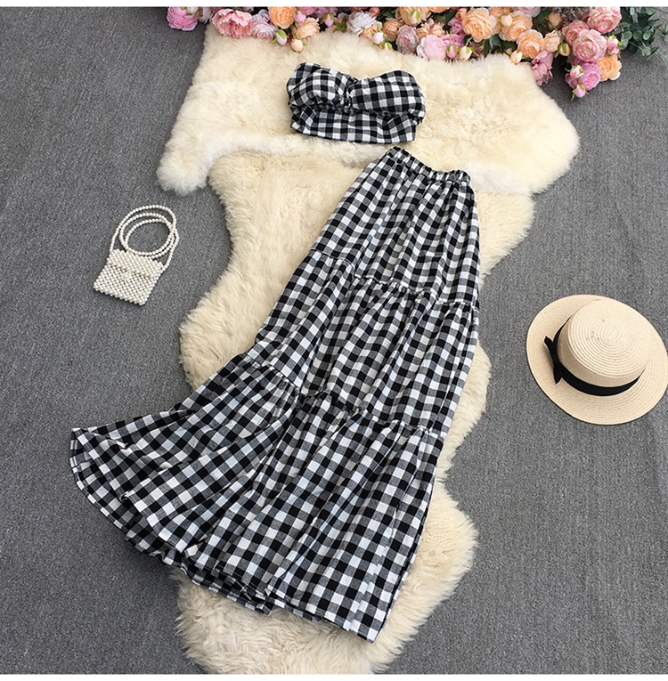 tube top backless slim high waist Plaid vest and Skirt set NSYXG132188