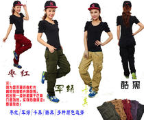 Summer couple new womens overalls outdoor pants street dance casual pants multi-bag pants trousers wide legs women hip hop