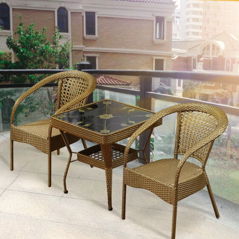 Rattan chair three-piece tea table single outdoor courtyard balcony small table and chair casual coffee table combination back chair indoor and outdoor