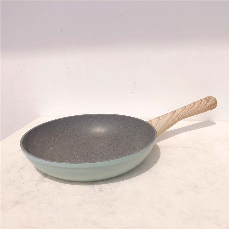 Fresh mint green 20cm 24cm 28cm medical stone unglued flat bottom pan frying pan induction stove available