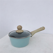 Fresh mint green 16cm Maifan Stone non-stick milk pot Auxiliary food pot Instant noodle pot single handle with cover SF