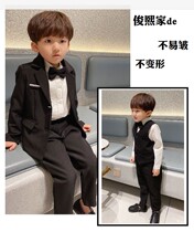 Boy Suit Set Black 2021 Spring Handsome English Style Vest Three Piece Set Children Flower Girl Dress