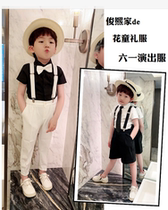 Boy white shirt Machia black pants back with pants short sleeve shorts suit 2022 Summer 61 children acting out