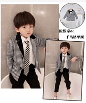 Boys Thousand Bird Grow suit jacket Single piece Single-row buckle 2022 Chunqiu Children Shuai Inron Leisure Plaid Western suit