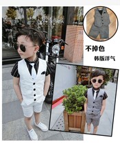 Boy suit suit short sleeve shirt waistcoat Three sets 2022 Summer Korean version Inlan white children flower gown